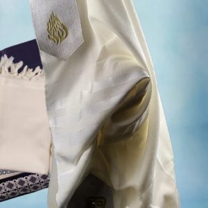 טלית 100% צמר רחלים מהודרת "האש שלי" – פסים לבן - 507