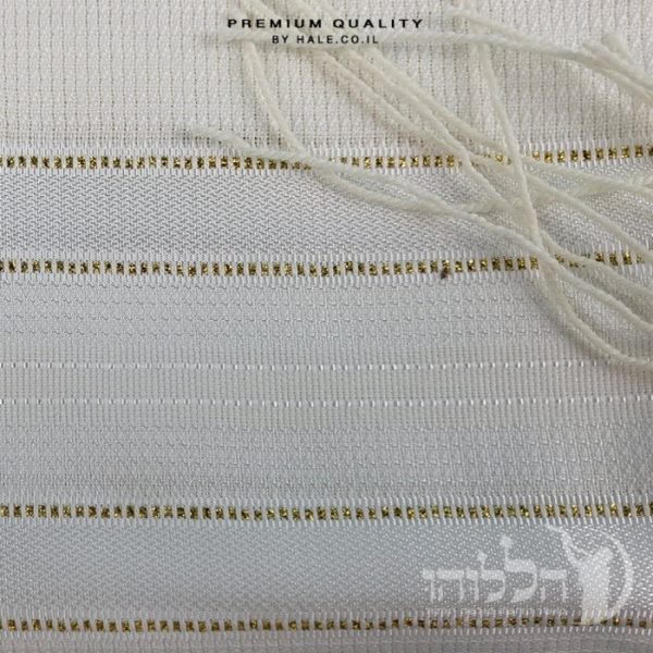 טלית 100% צמר תשבץ – פסים זהב - 504