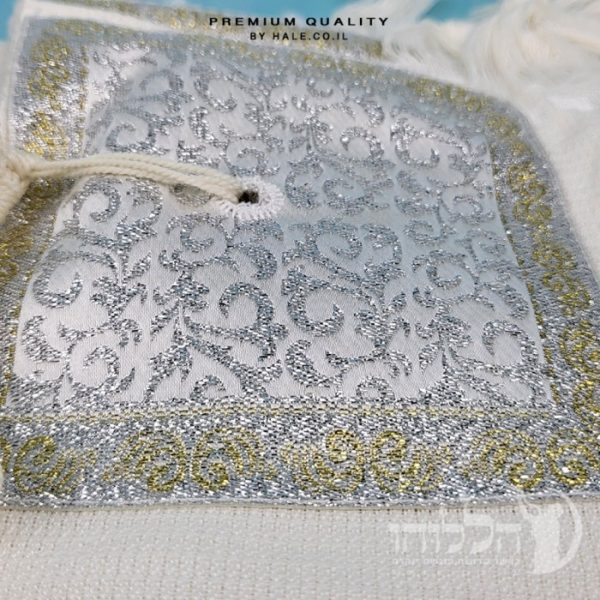 טלית 100% צמר תשבץ – פסים זהב - 504