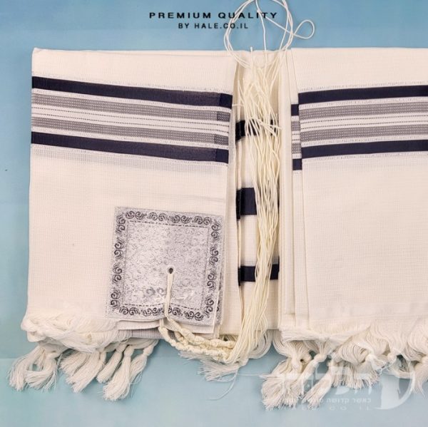 טלית 100% צמר תשבץ – פסים כחולים - 500
