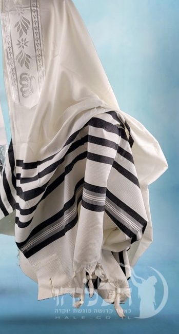 טלית 100% צמר תשבץ – פסים שחורים - 501