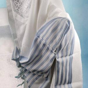 טלית חתנים אקרילן מהודרת פסים תכלת לא מחליקה - 606